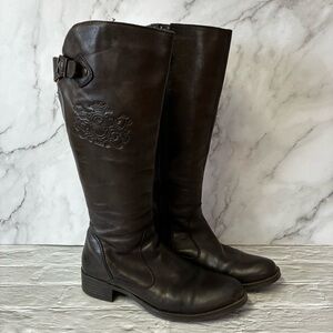 Bussola Women's Brown Leather Embossed Knee High Boots Size 37